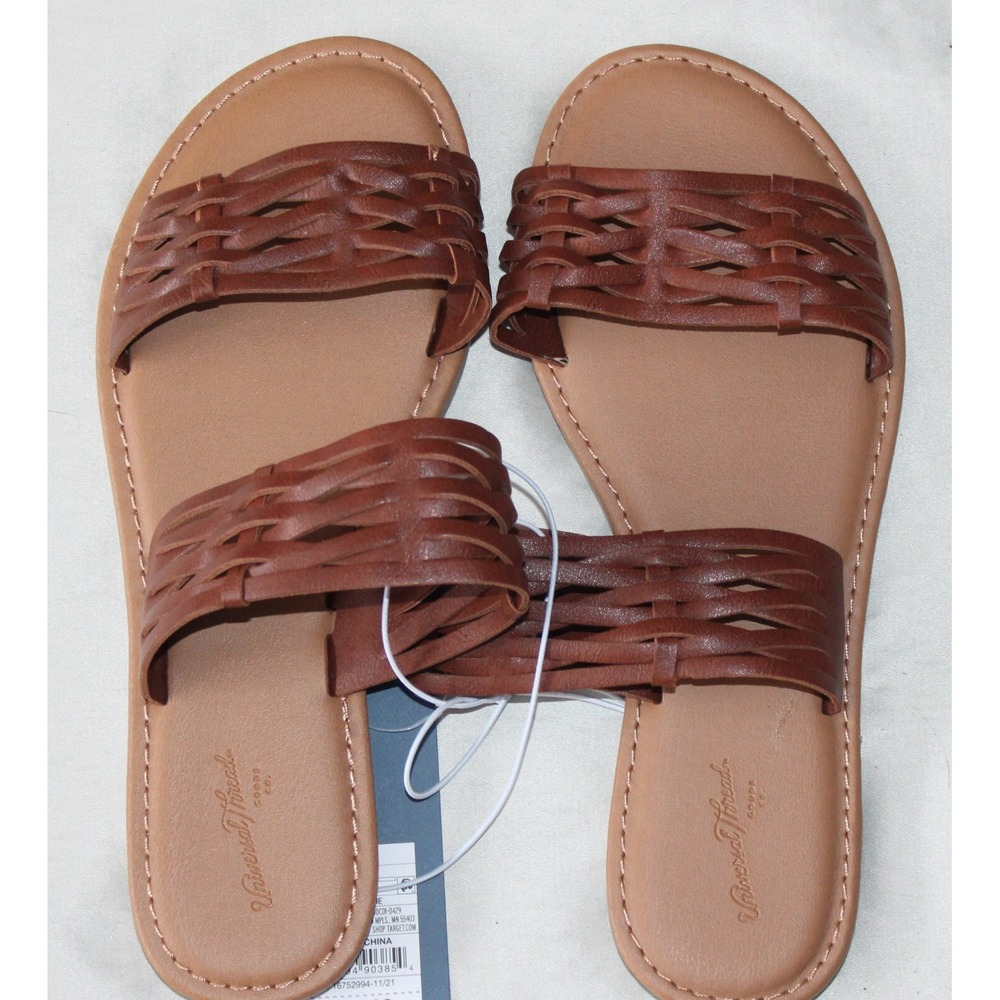 Universal Thread Addie 2 band slide Sandals Women's Size 7 brown NEW